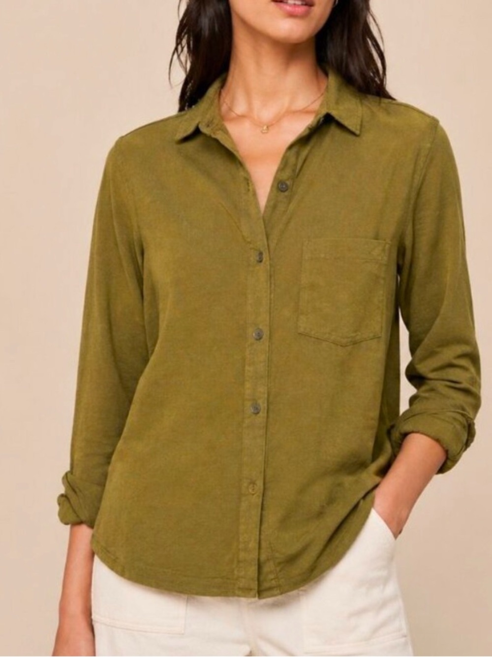 BODEN Olive Green Cotton Button Front Shirt Size 12 Classic Casual